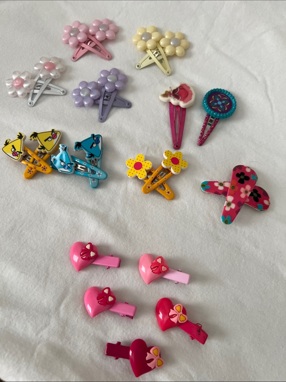 Kids Floral & Heart Hair Clip Set - Pink, Purple, Yellow, Blue